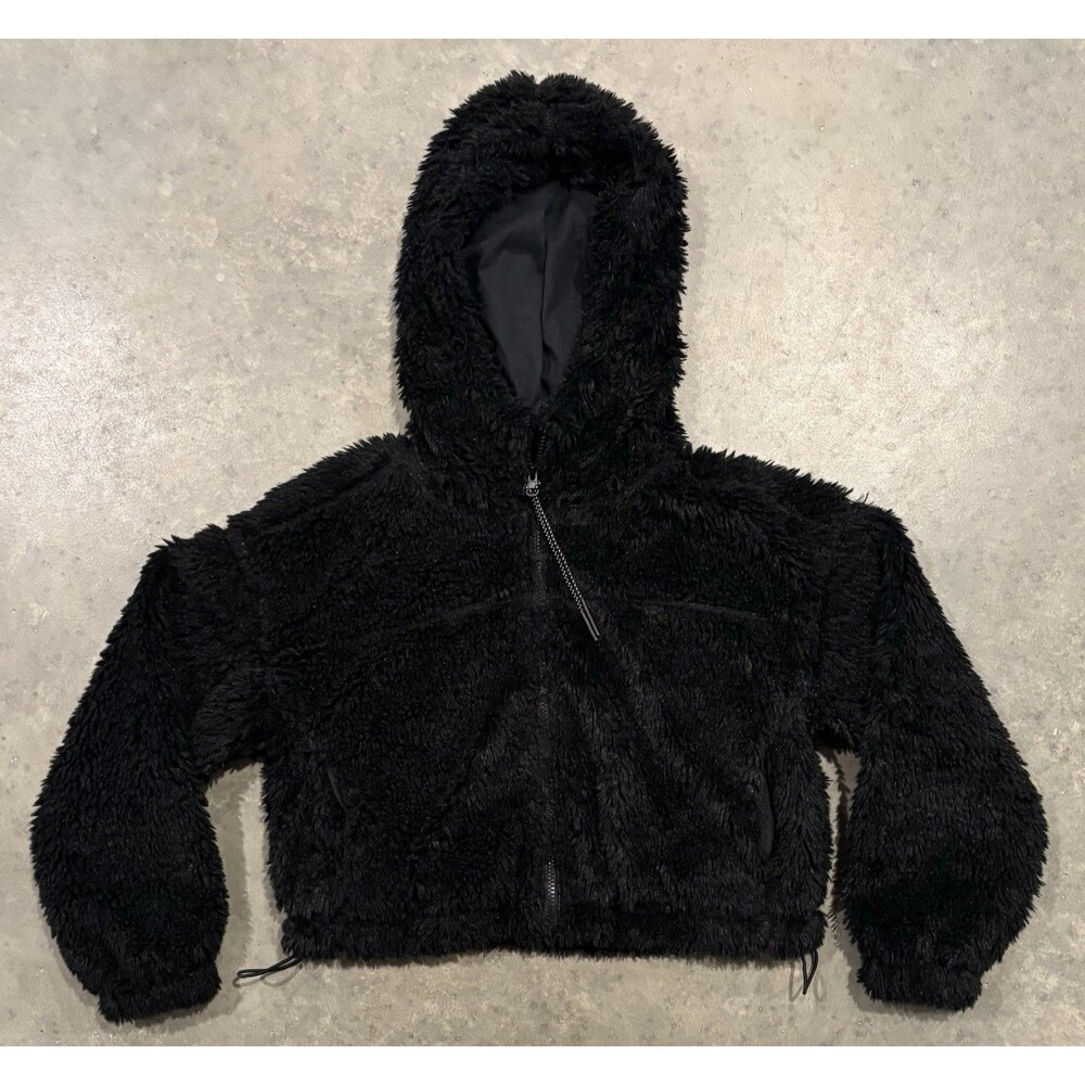 BDG Urban Outfitters Crop Zip Up Sherpa Hoodie Jacket Black Women’s Small